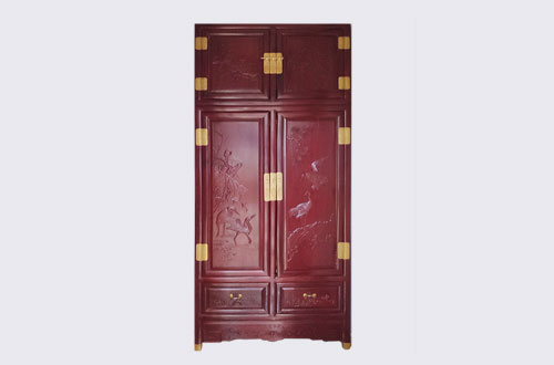 枣阳高端中式家居装修深红色纯实木衣柜